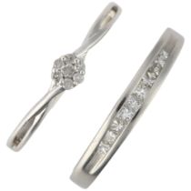 2 diamond rings, comprising sterling silver flowerhead example, size P, and unmarked quarter