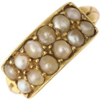 An Antique 18ct gold double-row split pearl panel ring, 19th century, setting height 7.5mm, size