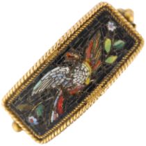 An Italian Grand Tour micro-mosaic Bird Of Paradise panel ring, circa 1820, the curved rectangular