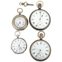 4 silver open-face pocket watches, including example by Camerer Kuss & Co, 3 currently working (4)
