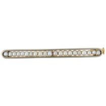 A French pearl line brooch, circa 1910, apparently unmarked, 39.9mm, 2.6g No damage or repair, all