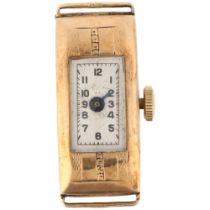 A lady's 9ct gold mechanical wristwatch head, silvered dial with Arabic numerals, blued steel