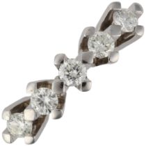 A modern 14ct white gold five stone diamond ring, maker Zen, claw set with modern round brilliant-