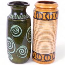 A Scheurich-Keramik West German vase, with green glazed ground, H41.5cm, and another West German