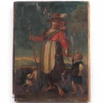 19th century oil on canvas laid on board, family group, 35cm x 27cm