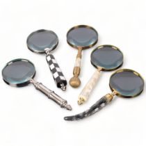 5 various magnifying glasses, including 1 with a chequered handle, L26.5cm