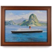 Oil on canvas, Cunard liner, framed, 56cm x 70cm