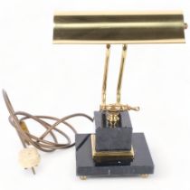 A modern adjustable brass desk lamp on stone plinth, H32cm