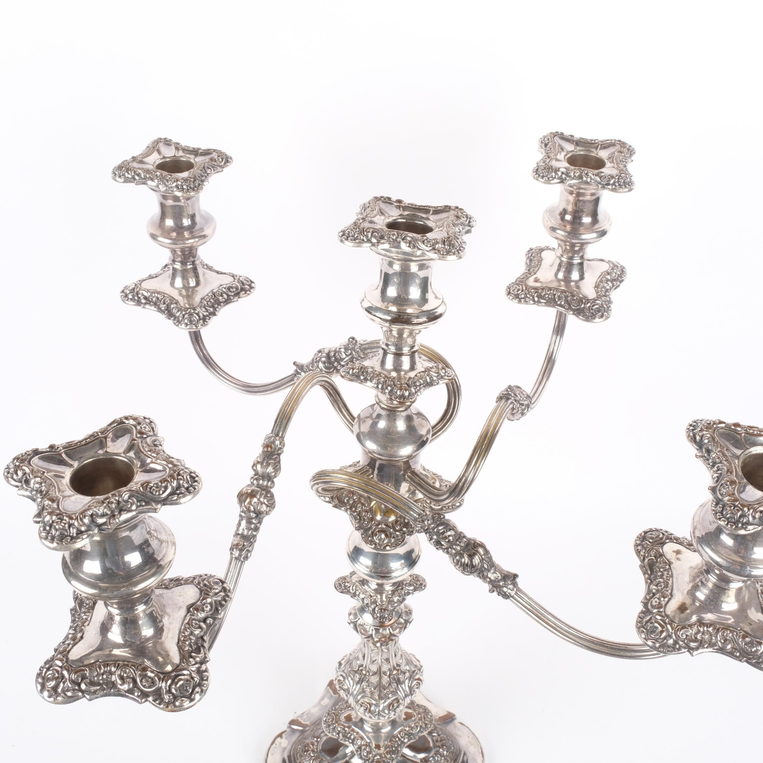 An early 20th century silver plated 5-light table candelabrum, with foliate acanthus baluster - Image 2 of 2