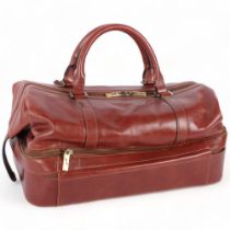 Jacob Fine Leather, a burgundy leather weekend bag