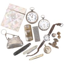 Various collectables, including mother-of-pearl visiting card case, silver fruit knife, silver