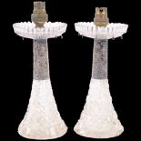 A pair of Edwardian silver-mounted hobnail glass table lamp bases, indistinct maker, Birmingham