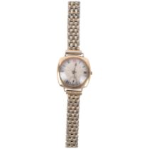 LONGINES - an early 20th century lady's 9ct gold mechanical wristwatch, silvered engine turned