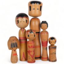 A group of 6 Japanese painted wood Kokeshi dolls, tallest 45cm