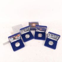 4 British Commemorative silver proof crowns' in original box and papers
