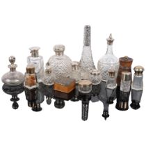A quantity of silver-topped dressing table jars, silver-mounted oak peppermill, etc