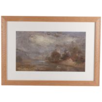 19th century British School, river scene, watercolour, unsigned, 28cm x 48cm, framed Paper