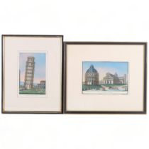 2 framed and glazed Italian prints - views of Pisa