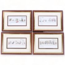 A set of 4 framed Parisian dog cartoon prints, H16cm overall