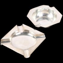 2 Art Deco silver ashtrays, largest 10.5cm, 5.1oz total (2)