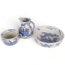 Vintage Masons ironstone wash jug, H28cm, chamber pot, and wash bowl with dragon decoration