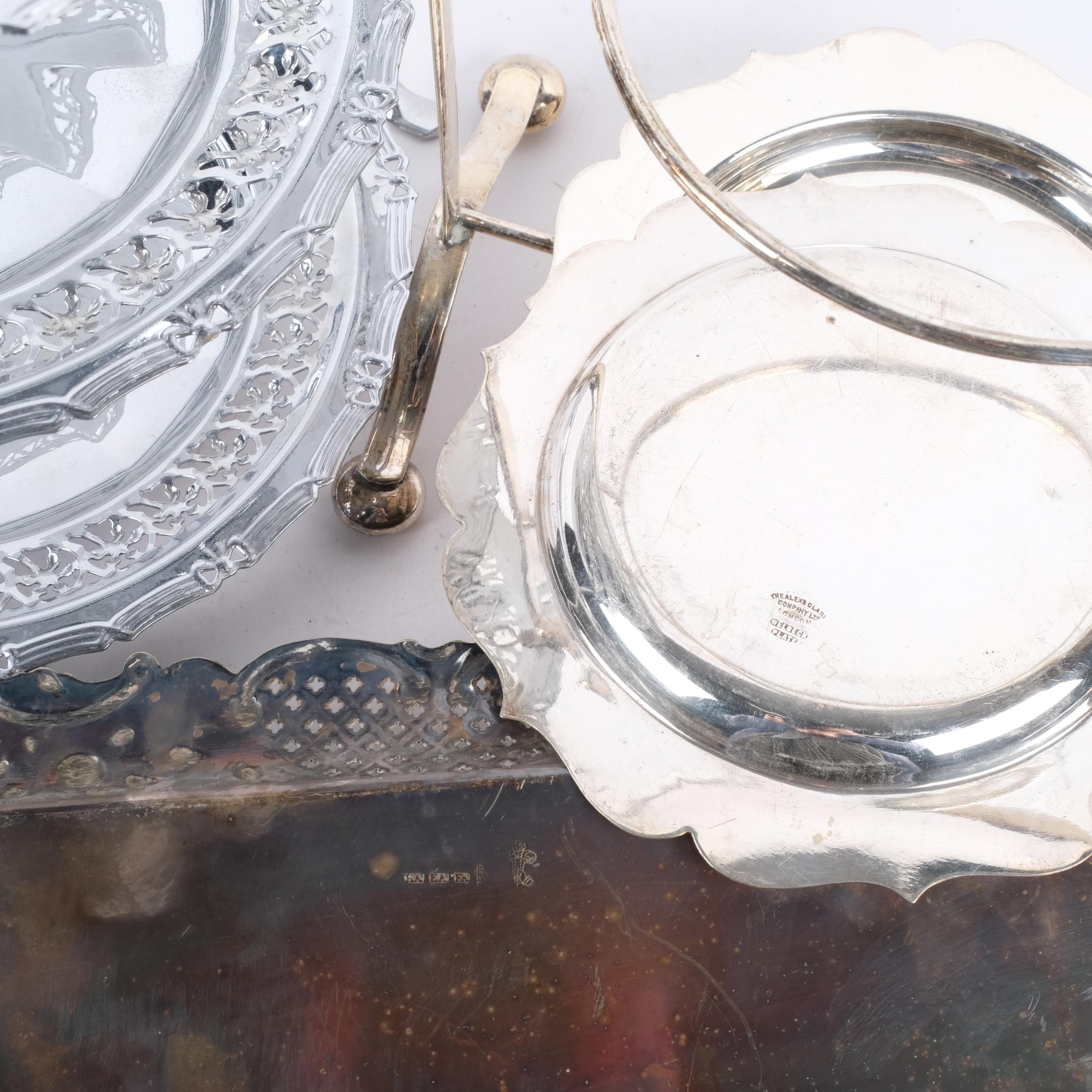 Various silver plate, including long 2-handled serving tray, and 2 tiered cake stands (3) - Image 2 of 2