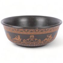 A mid-century Danish terracotta bowl or planter, by Rogild, with incised decoration, and maker's