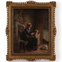 Oil on canvas, study of a mother and child, 53cm x 44cm overall, it appears giltwood framed,