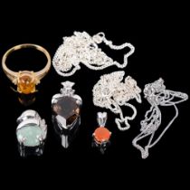 4 pieces of Gems TV silver jewellery, including 9ct gold amber and white topaz ring, 9ct white