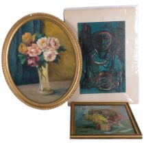 Eitner, still life roses, oil on board, signed, 49cm x 39cm, framed, still life flowers, Rudolf