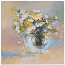 Clive Fredriksson, oil on canvas, still life vase of wild flowers, 50cm x 50cm overall, unframed