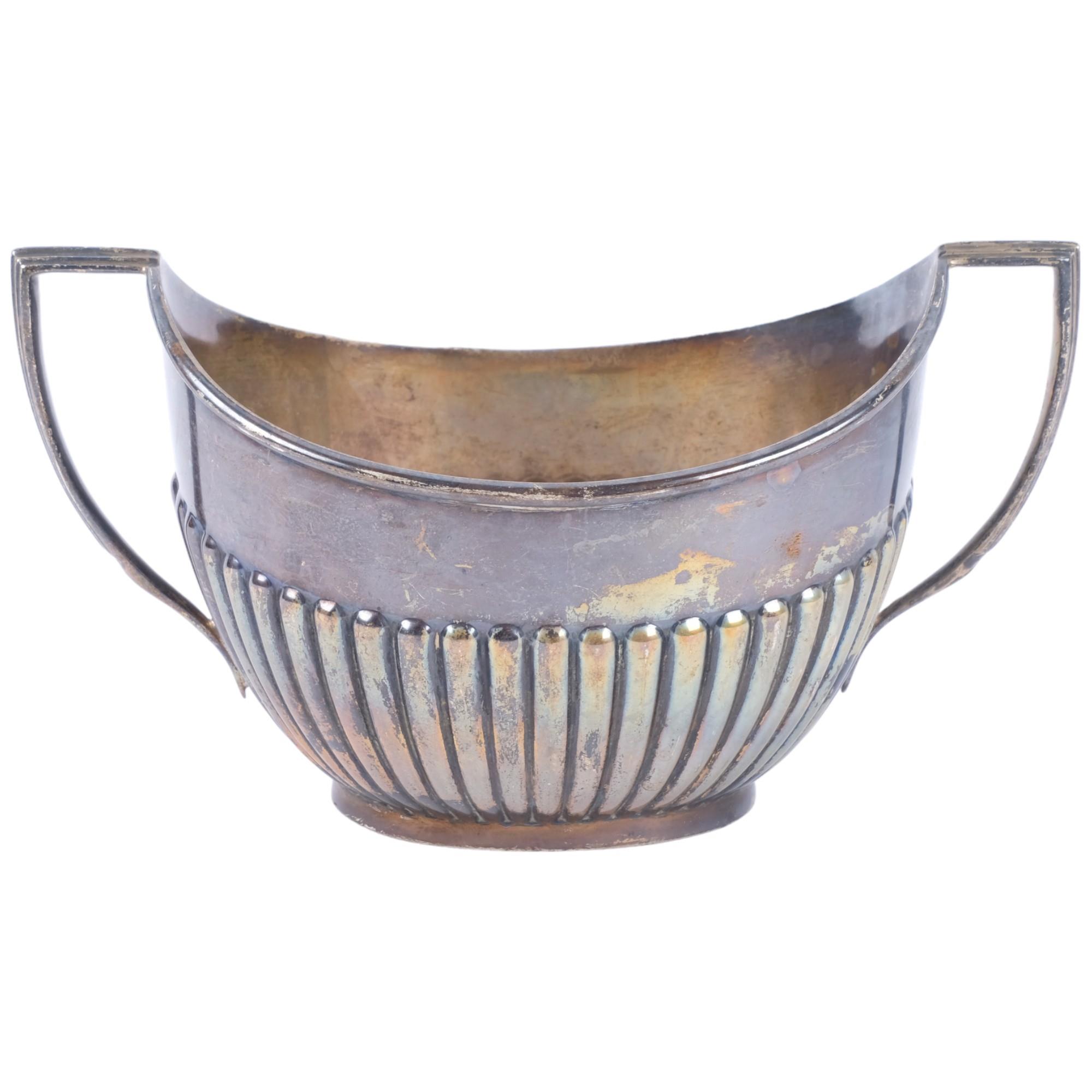 An Edwardian silver 2-handled sugar bowl, Roberts & Belk, Sheffield 1904, relief embossed half