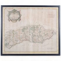 Robert Morden, an 18th century hand coloured map of Sussex, including the English Channel, sold by