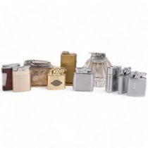 A group of Vintage Ronson lighters, including a glass table lighter (10)