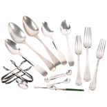 Various silver flatware, including pair of George III Old English pattern tablespoons, Irish