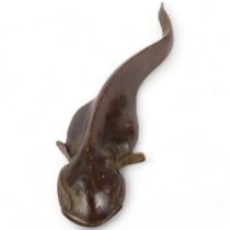 A miniature bronze study of a catfish, L12cm