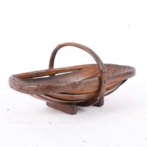 A Vintage handmade stained wood miniature trug, L28cm