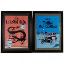 2 reproduction Tin Tin posters, to include the Lotus Bleu, and Tin Tin O Congo, both framed, and a