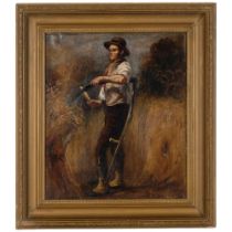 J D Michie, oil on canvas, "harvesting time", image 30cm x 34cm, 54cm x 48cm overall, gilt-framed