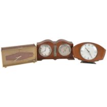 A selection of mantel clocks, including a wooden desk barometer and thermometer wooden mantel clock,