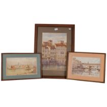 3 watercolours, including H Northcott 1907 - Lime House, a study of Continental buildings by a