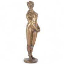 A Vintage heavy brass nude figure of a young lady, 25.5cm