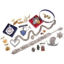 Various jewellery, including Georg Jensen silver and enamel Kingmark brooch, Folk Art filigree