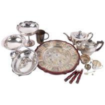 Various silver plate, including Judaica plate, cake basket, cruets, etc