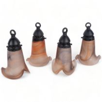 A set of 4 stylish Vianne coloured glass Art Nouveau style light shades with metal mounts, H21cm