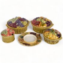 Sarreguenines, a set of 3 woven wicker style 2-handled tureens and covers with hand painted