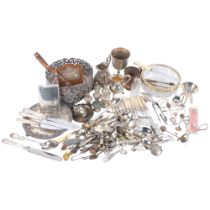 A quantity of silver plate, including 19th century trophy cup, salver, mother-of-pearl handled