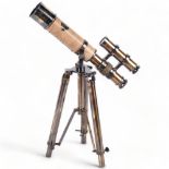 A reproduction telescope on tripod folding base, telescope length 26cm