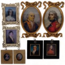 A group of 4 pairs of reproduction miniature prints, in Antique style frames, largest 24cm