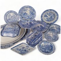 A Victorian Copeland blue and white transfer printed meat dish, with bridge design, 51.5cm, and
